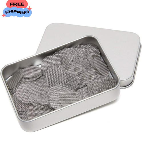 200 Pack Stainless Pipe Screens 1/2 Inch Fine Mesh Filter with Metal Tin