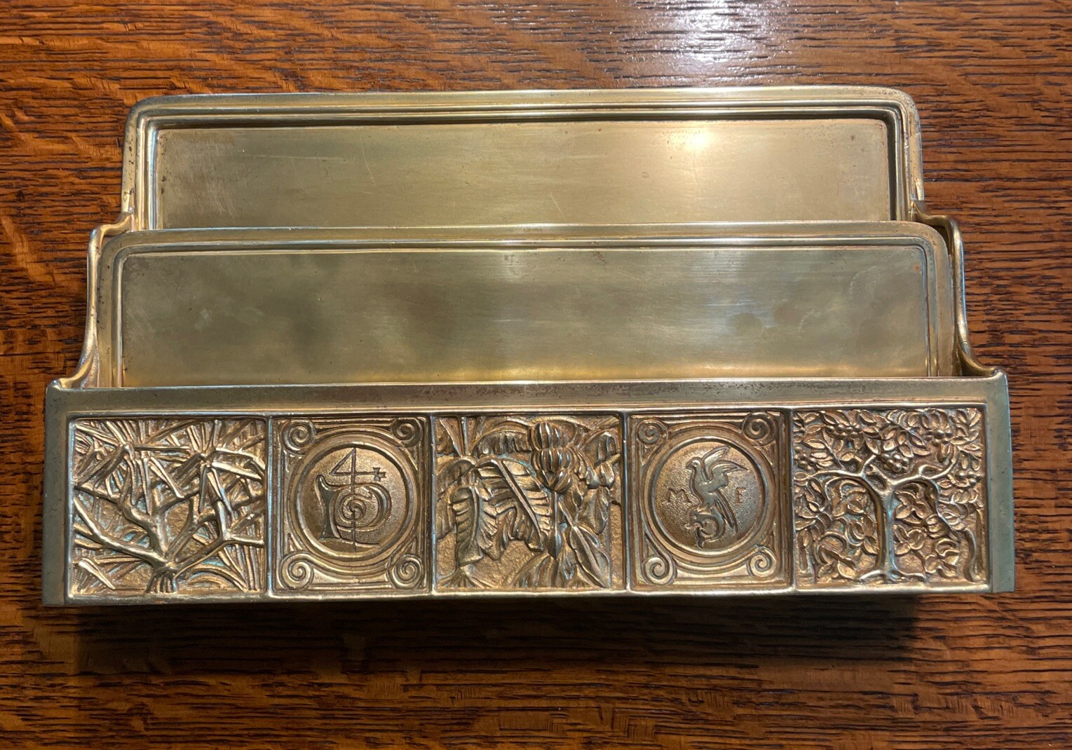 Antique L C Tiffany #1020 Bookmark Pattern Golden Gilt Double Paper Rack: c1910