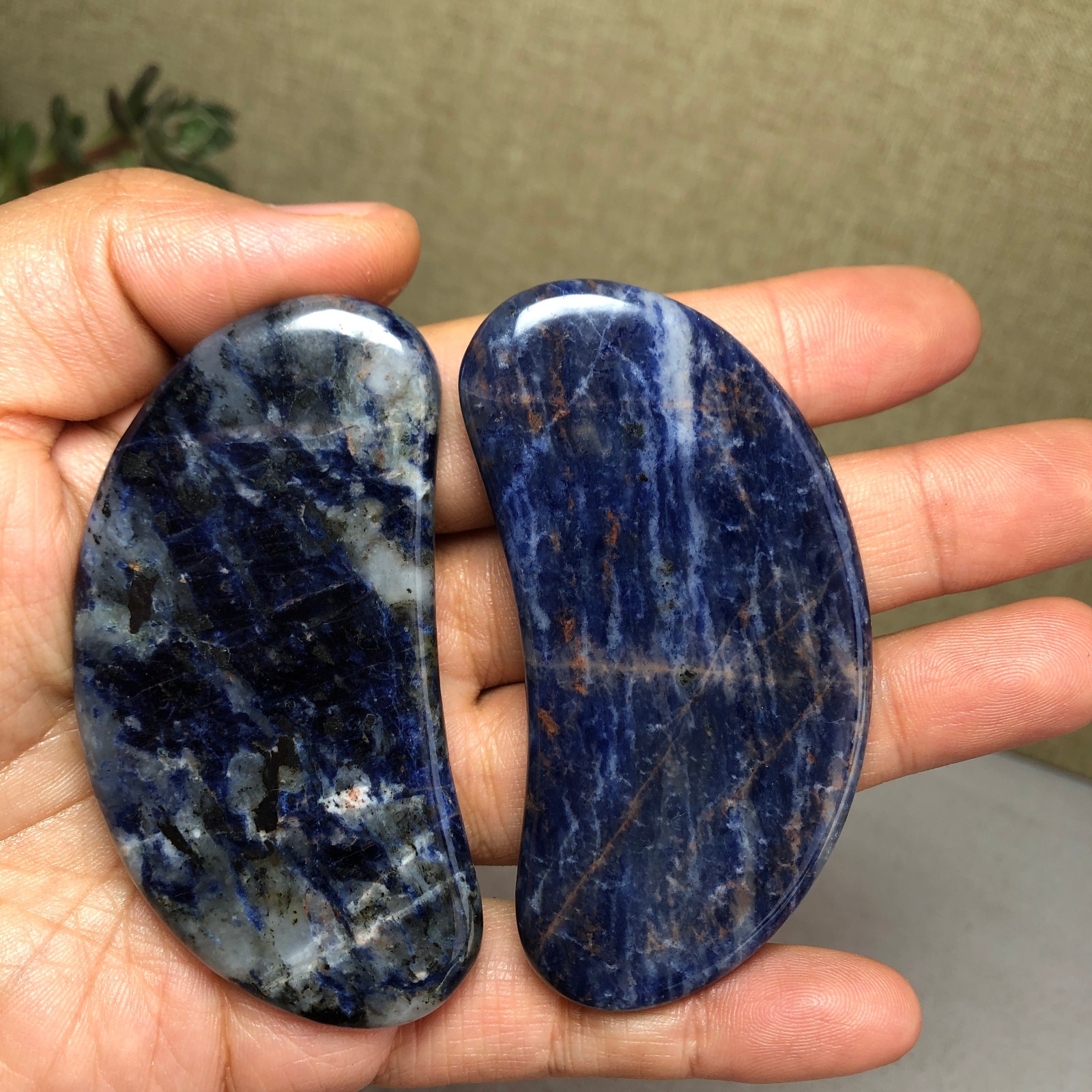 2pcs Natural Blue sodalite Moon shape Crystal Massage board specimens 73g A6105