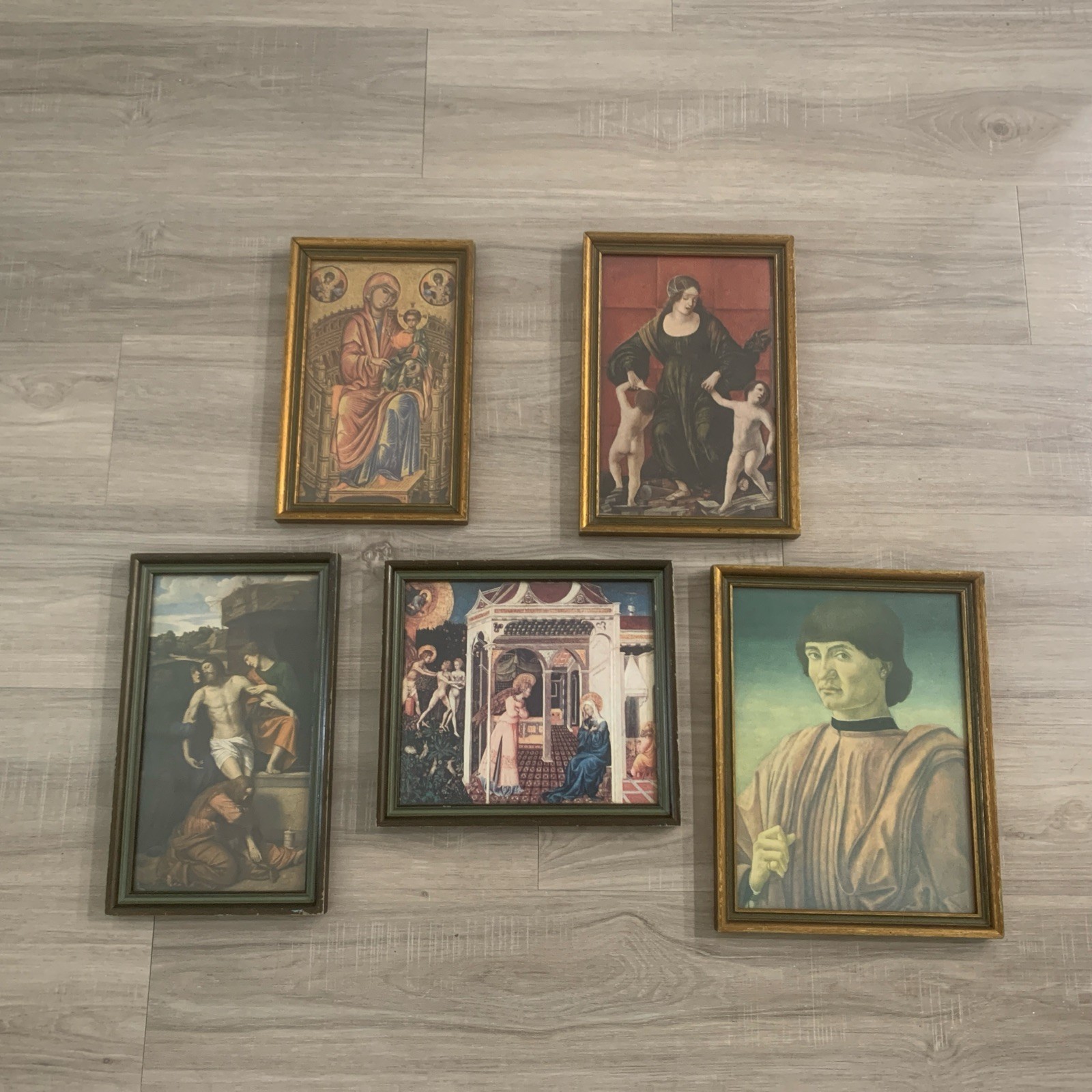 5 Vintage 1970s framed reproductions of religious paintings Madonna, Christ Etc