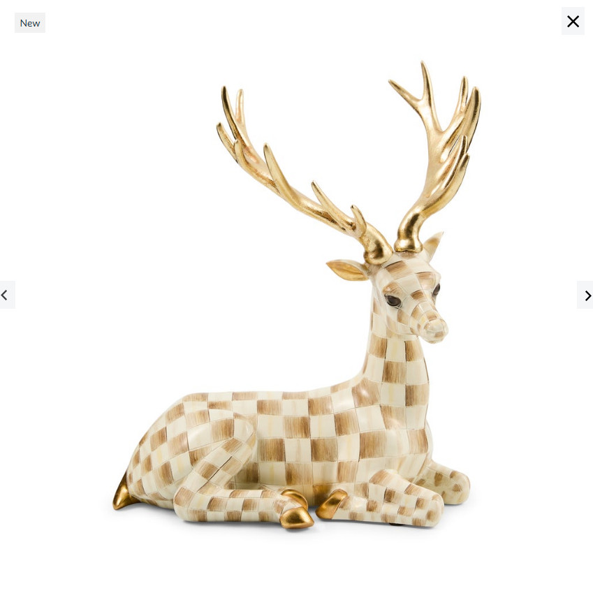 MACKENZIE CHILDS Mocha Check Resting Deer NEW