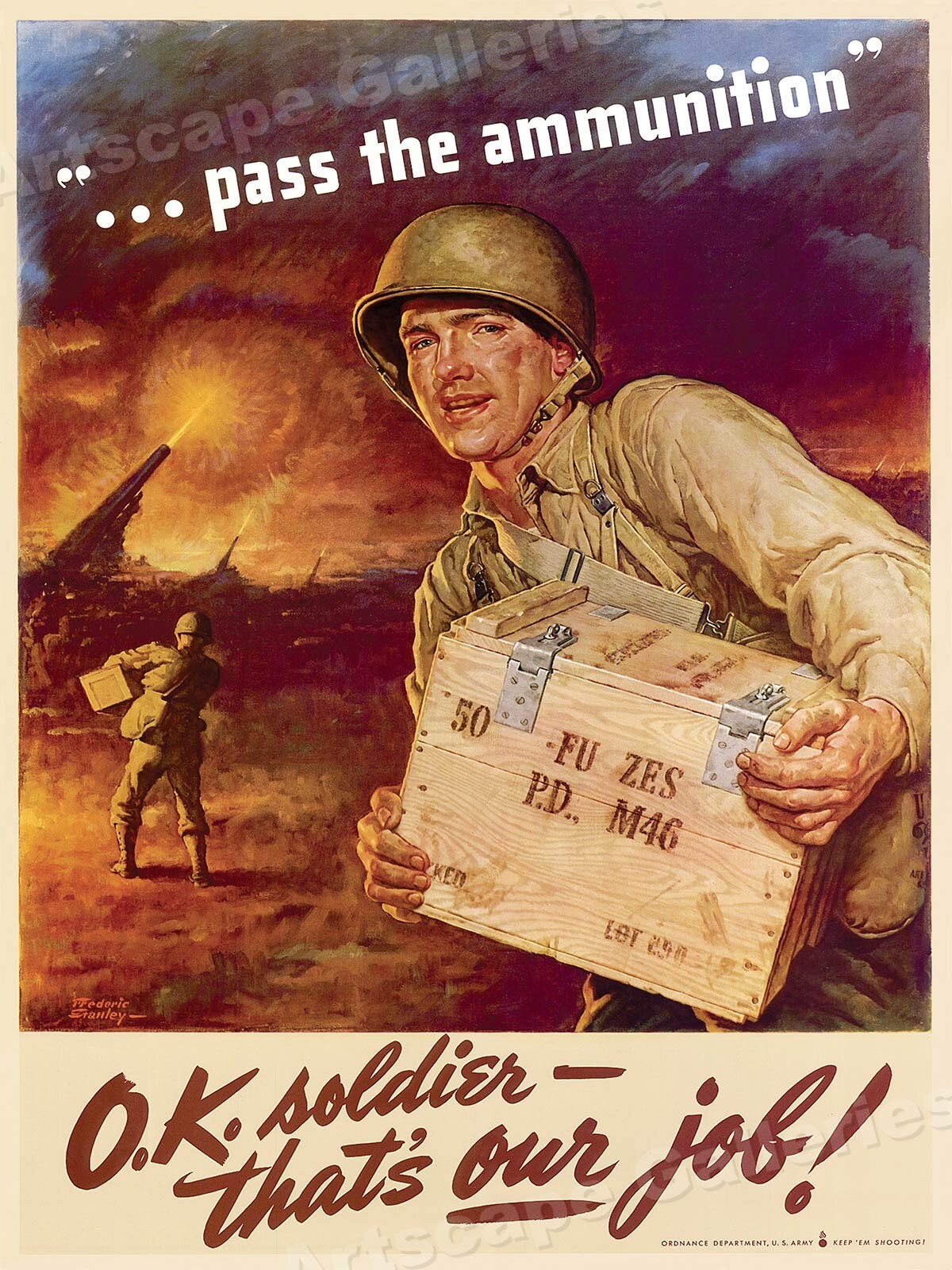 1943 World War 2 Army Ordnance Poster - Pass the Ammunition - 18x24