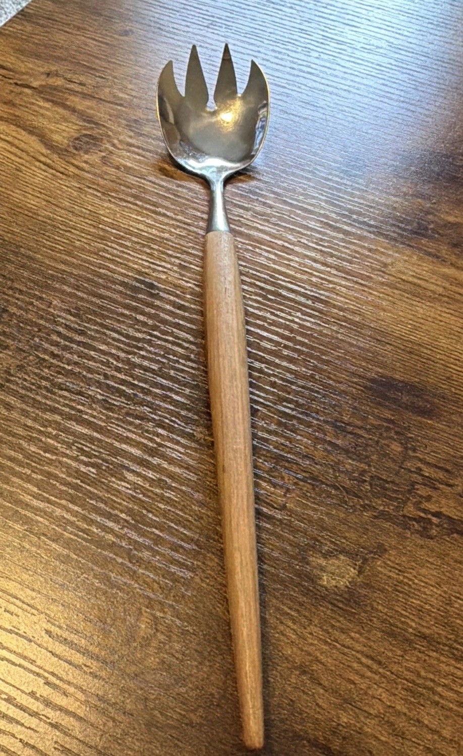 Vintage MCM Thor Bjørklund Teak Stainless Steel Serving Fork Made in Norway