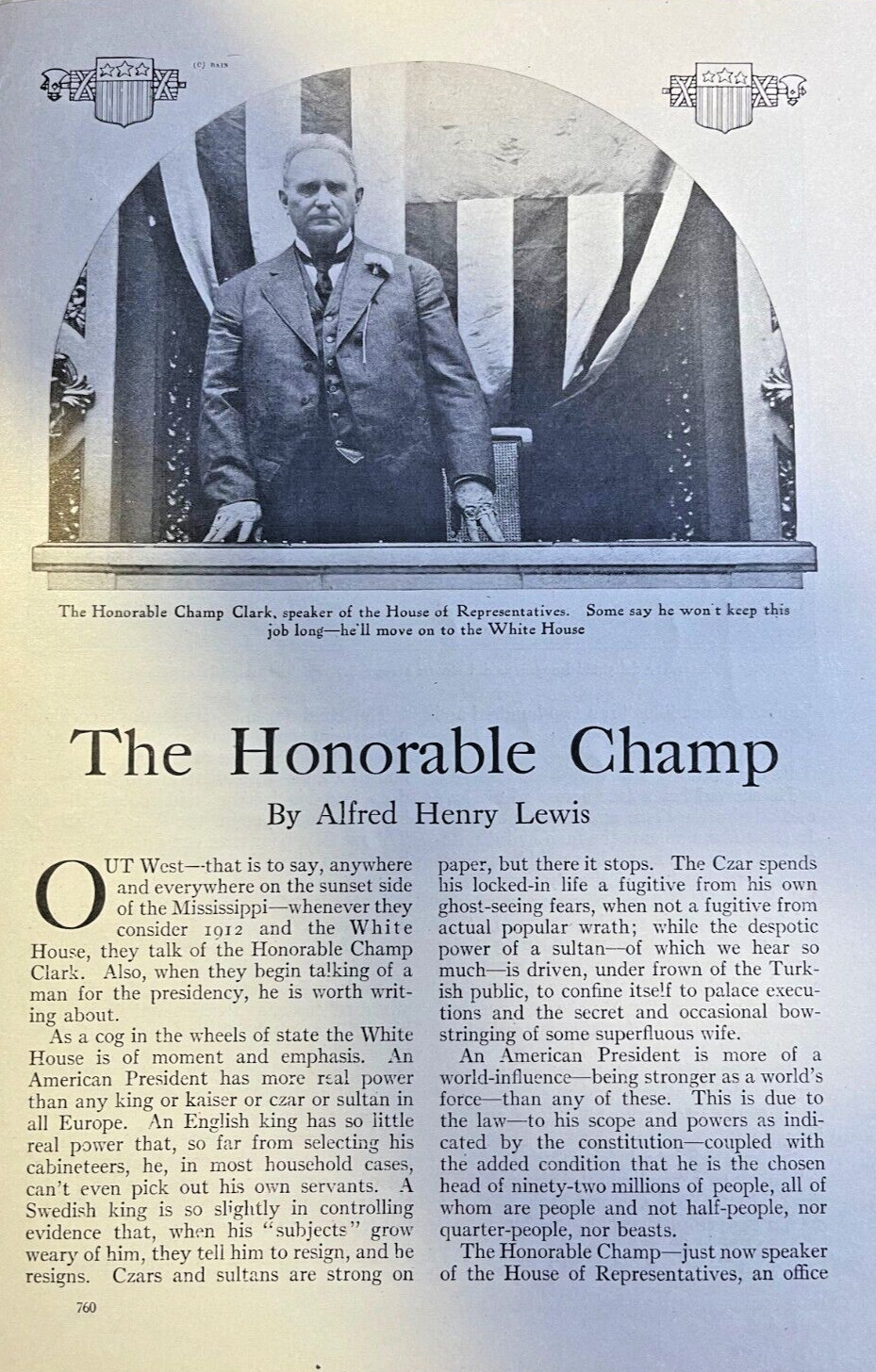 1911 Speaker of the House Missouri Congressman Champ Clark illustrated
