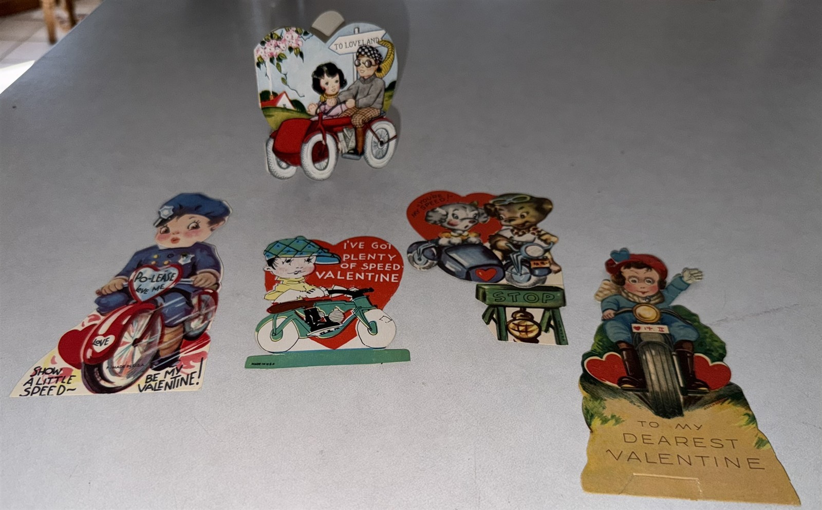 5 Vintage 1930's-60's Motorcycle Valentines 