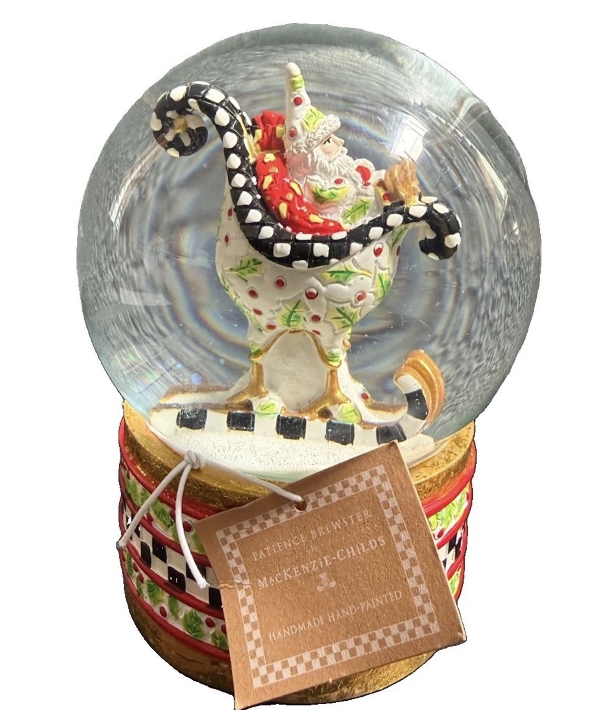 MacKenzie Childs Patience Brewster My Cup Of Tea Santa Sleigh Snow Globe Retired