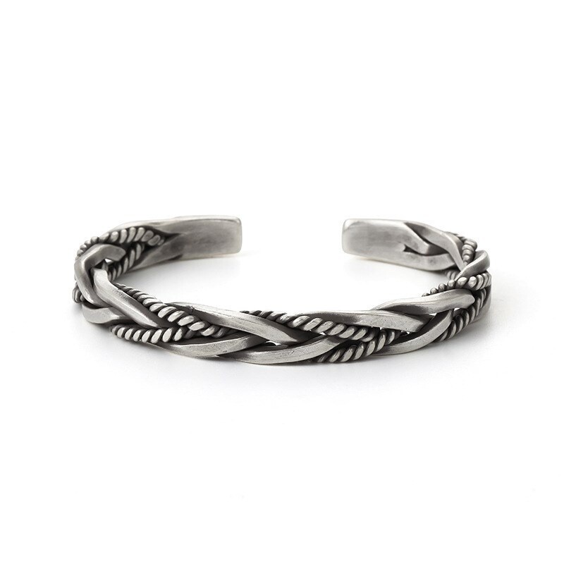 Men's Fashion Jewelry Silver Twisted Metal Adjustable Bangle Cuff Bracelet 1PC