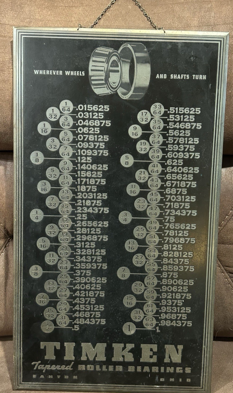 Vintage Timken Roller Bearing Advertising Conversion Chart