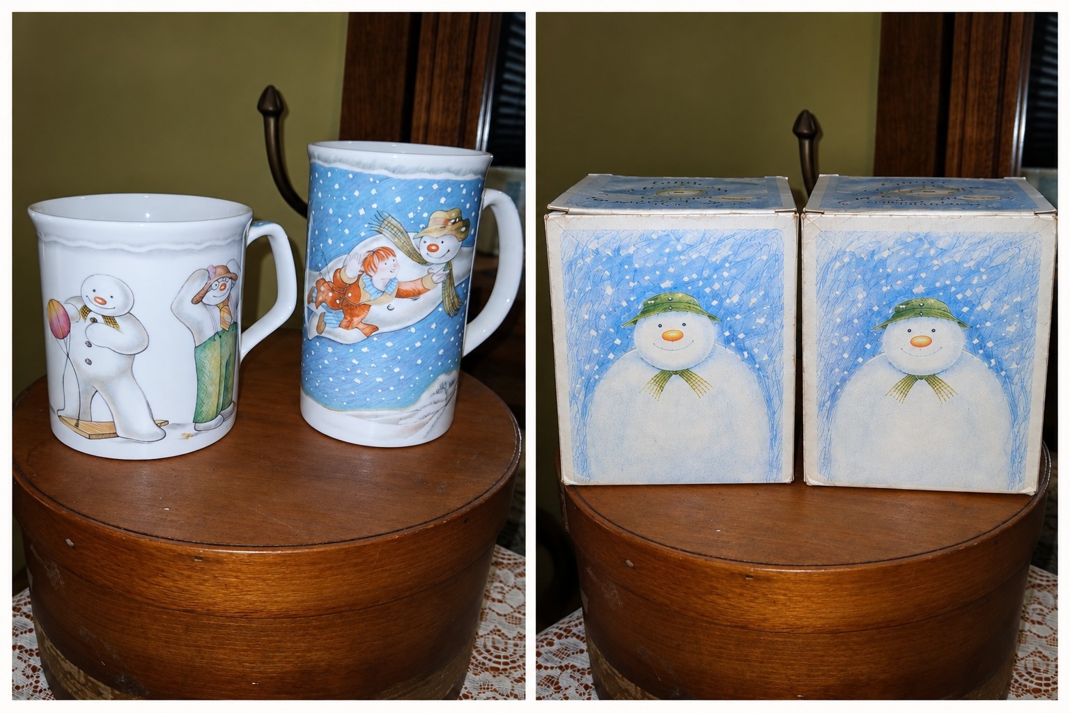 Royal Doulton The Snowman 1985 Bone China Mugs Set of 2 Playful Snowman
