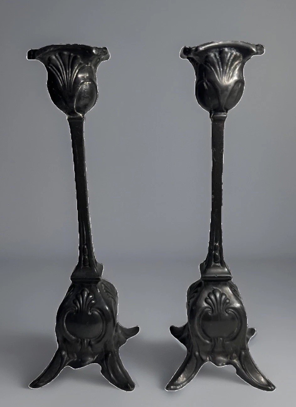 Pair of Antique Jennings Brothers Art Nouveau Candlesticks, Mold #837