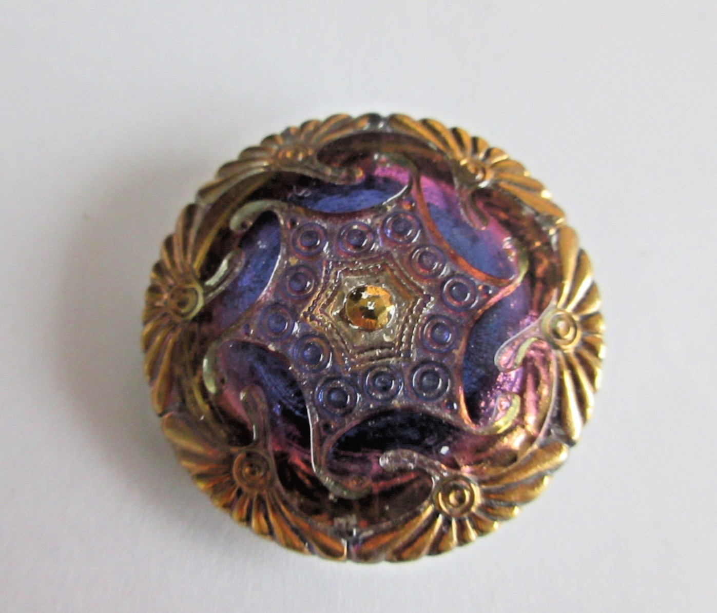XL  Outstanding Czech Vintage Style Glass Buttons    Navy and Gold Accents