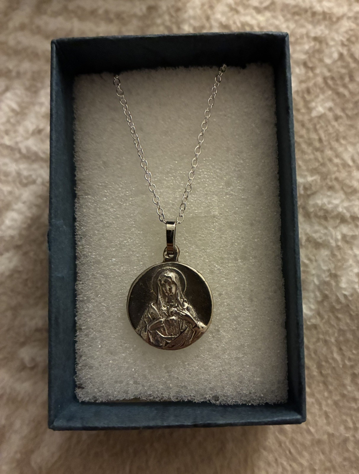 Vintage Sacred Heart of Mother Mary Sterling Silver Pendant 