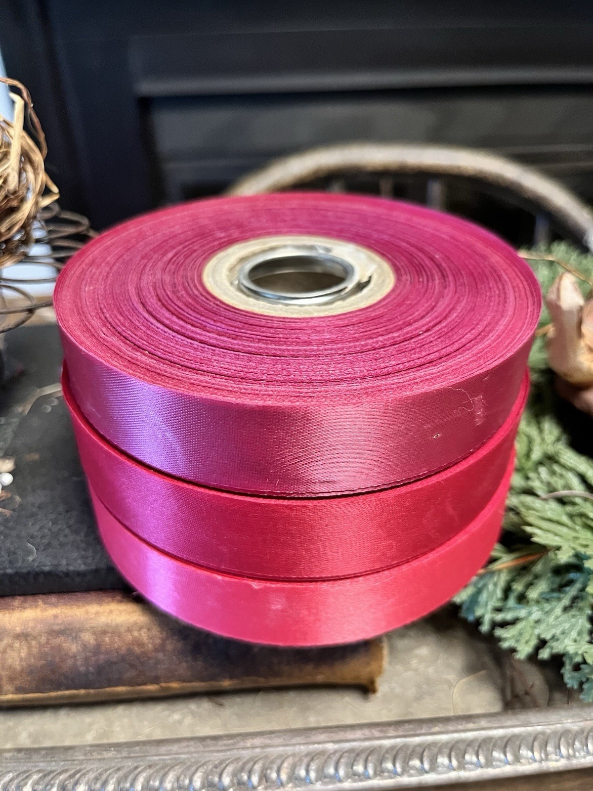 Wow C. 1940 Antique Vintage Taffeta Satin Ribbon Rolls French 150 yds Set of 3
