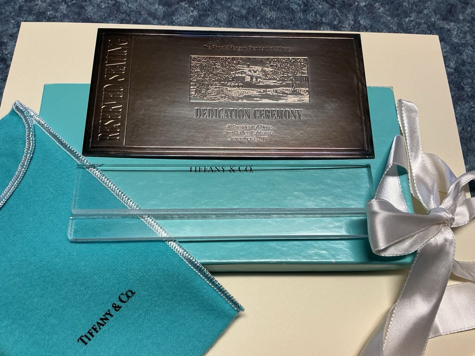 TIFFANY & CO Silver Plated Ticket Ronald Reagan Library Dedication 1991