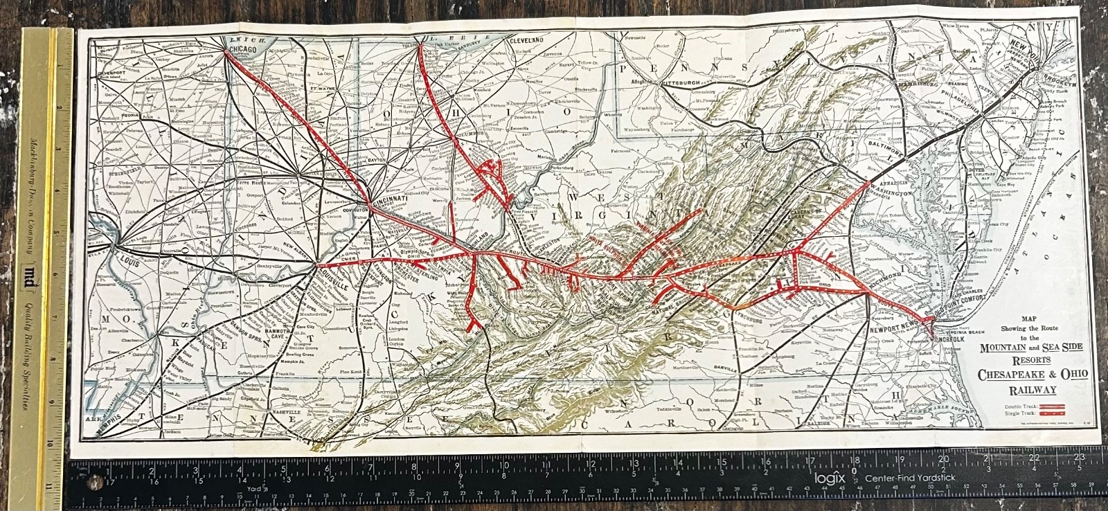 Rare 1916 Railroad Map CHESAPEAKE & OHIO C & O Railway Mountain Seaside Resorts