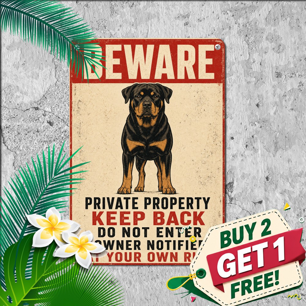 Rottweiler Guard Dog Plaque Private Property Pet Iron Metal Tin Sign 8x12