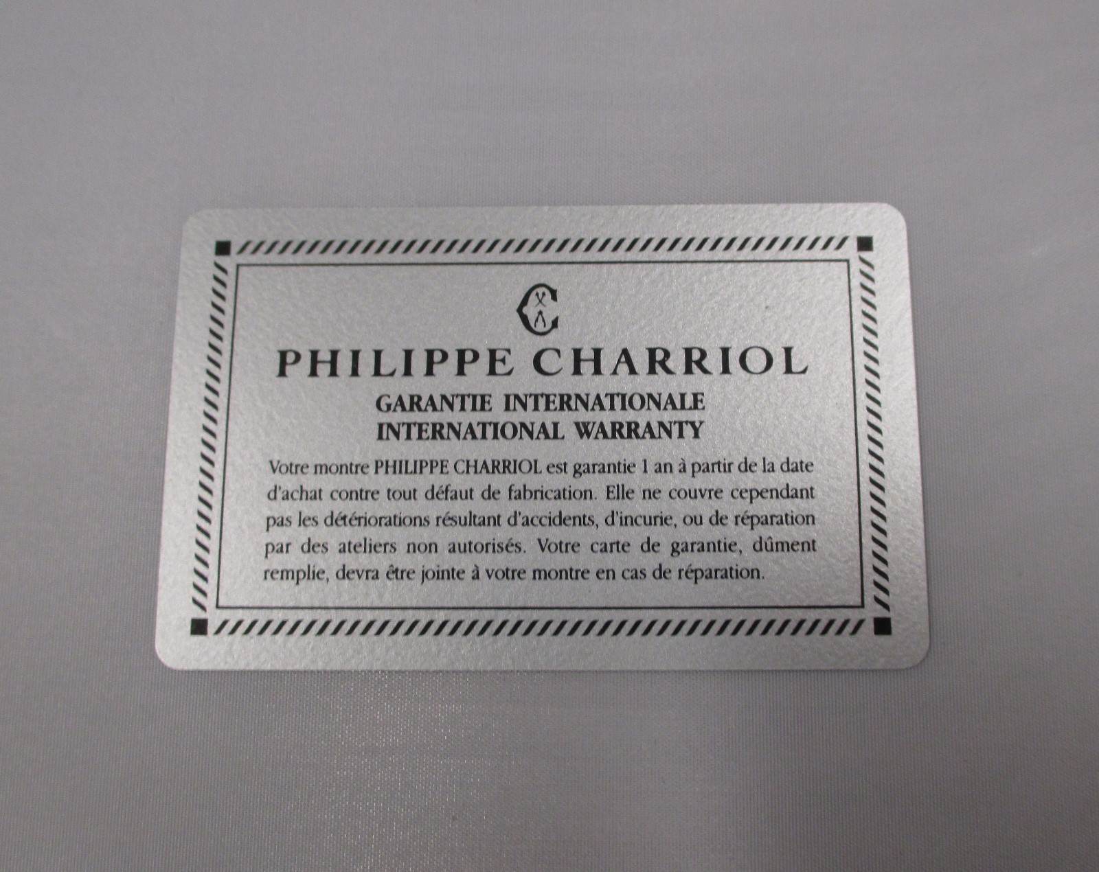 Rare PHILIPPE CHARRIOL Watch & Chronograph International Warranty Guarantee Card
