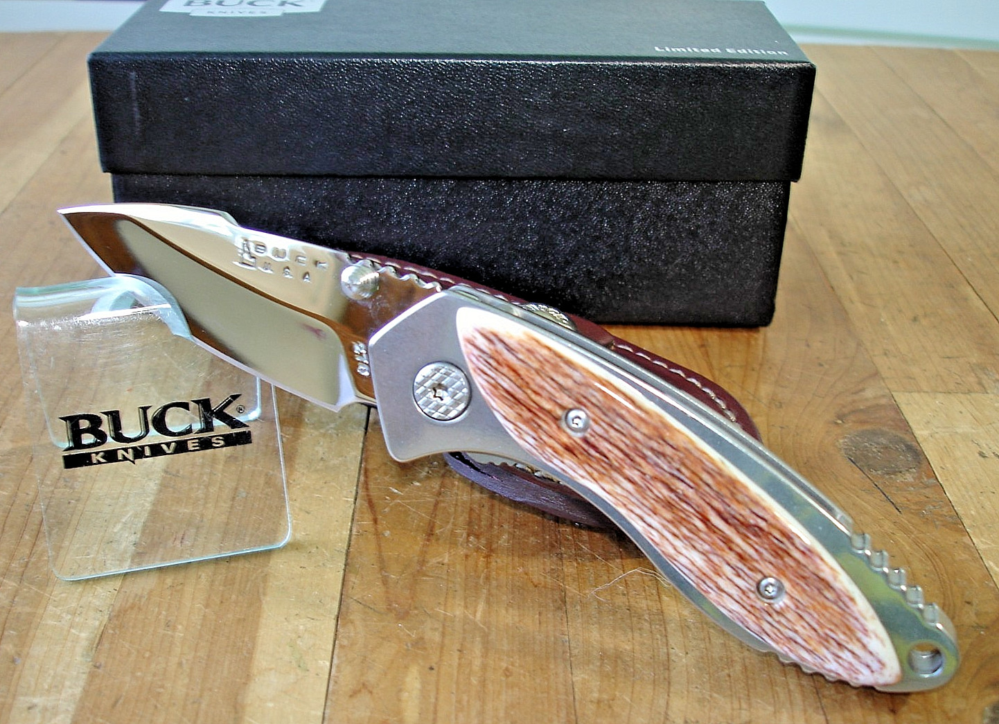2005 BUCK KNIFE 270 MINI ALPHA GIRAFFE BONE HANDLE MP 420HC BLADE IDAHO STAMP