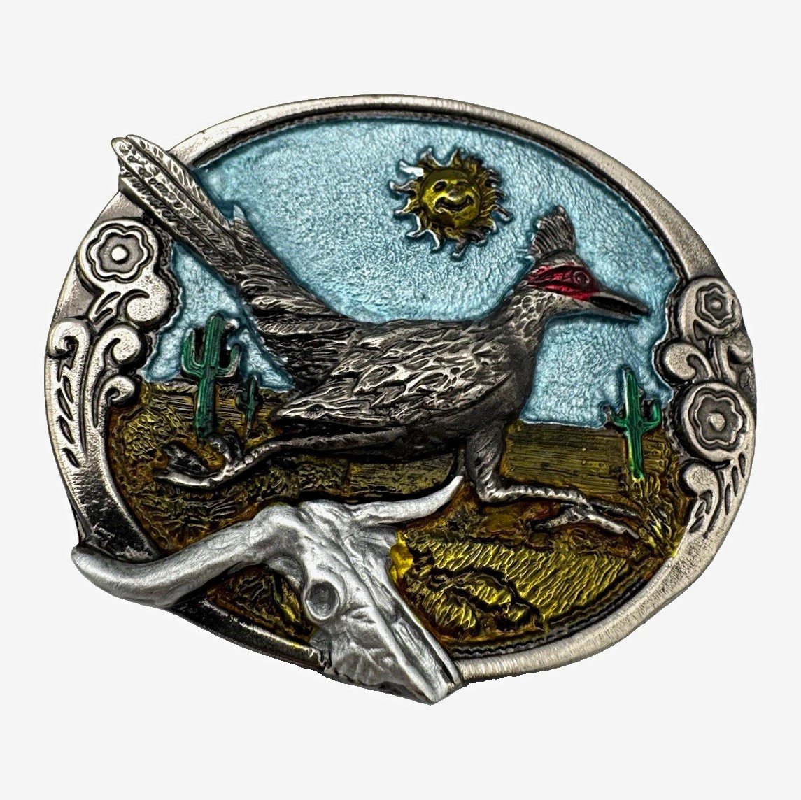 Vtg The Great American Buckle Co. Roadrunner Western Americana Belt Buckle 1981