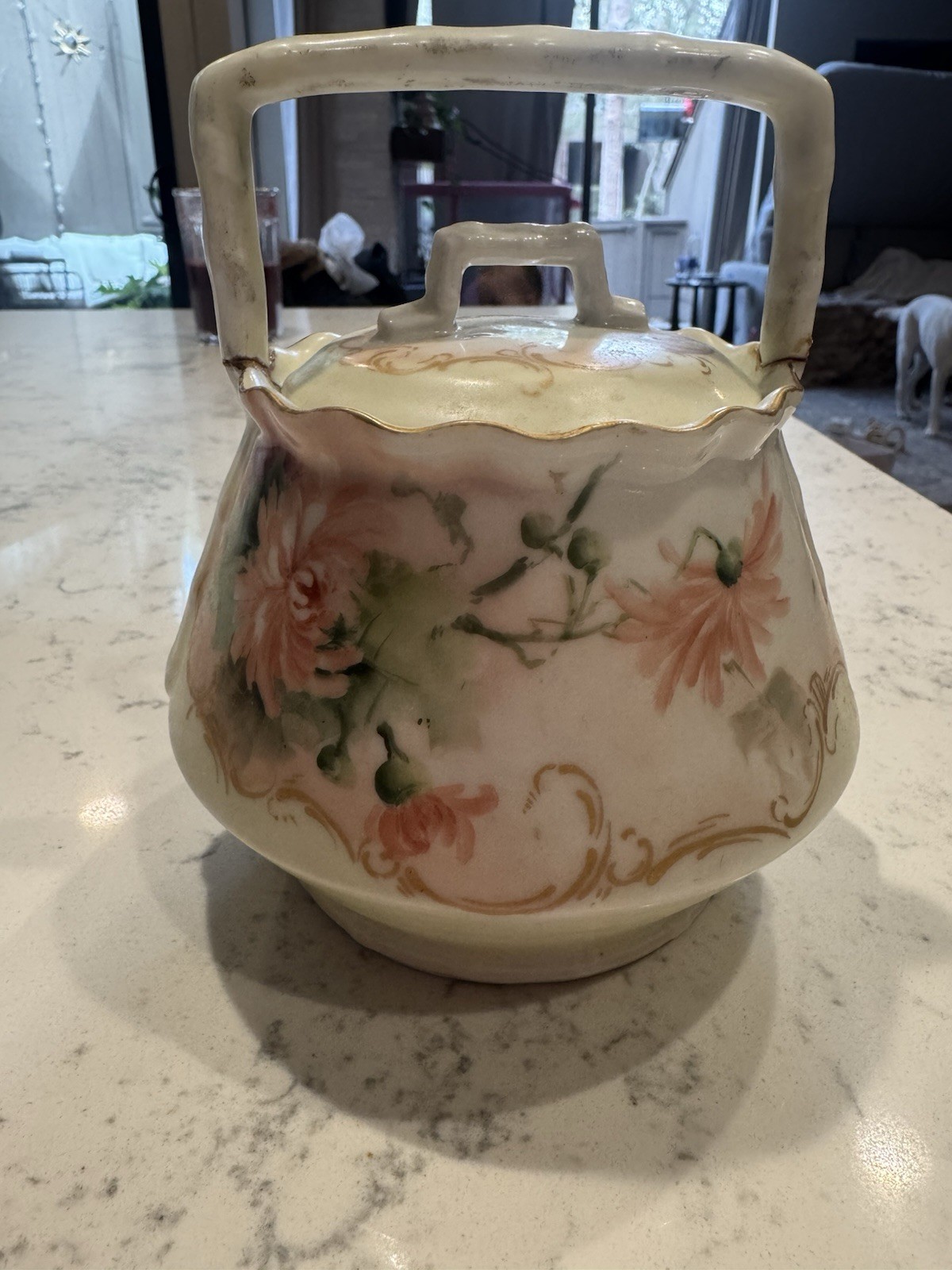 T&V Limoges Antique Hand Painted Biscuit Jar.