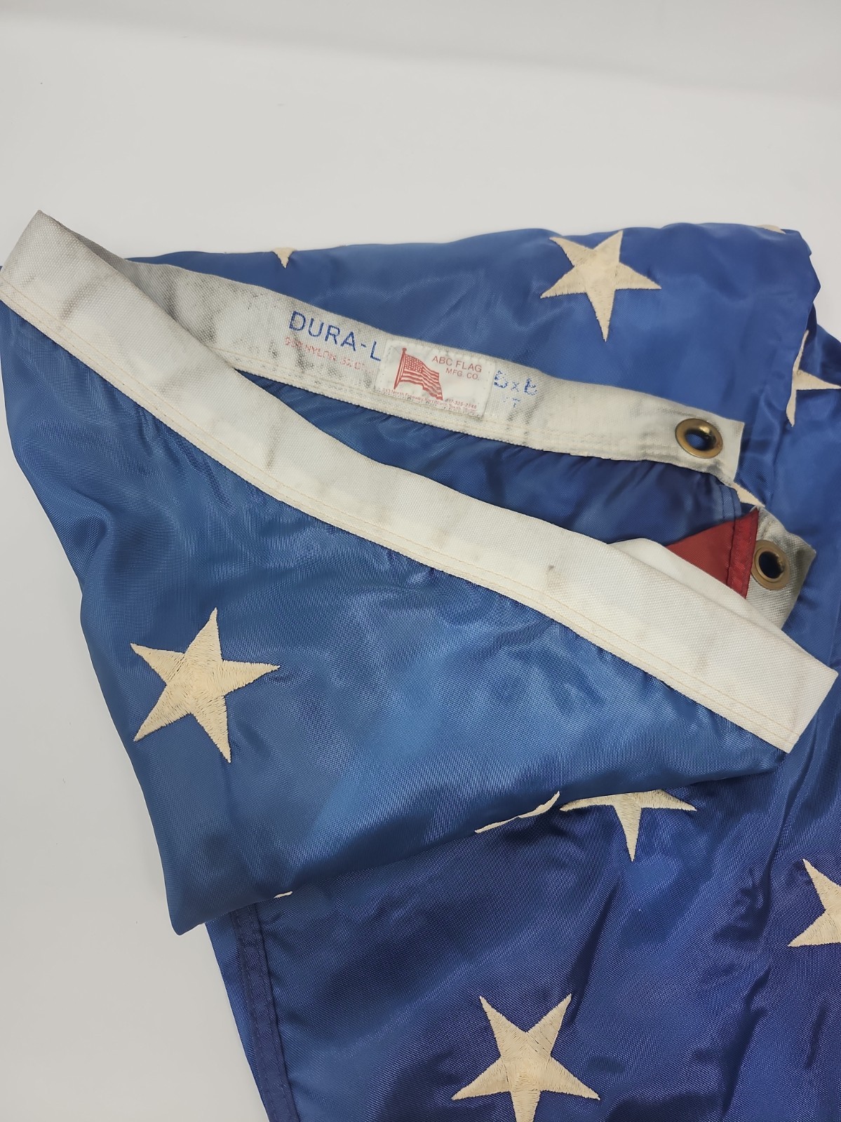 VINTAGE ABC FLAG MFG CO 4’X8’ NYLON CANVAS AMERICAN FLAG  DAMAGED *DESCRIPTION*