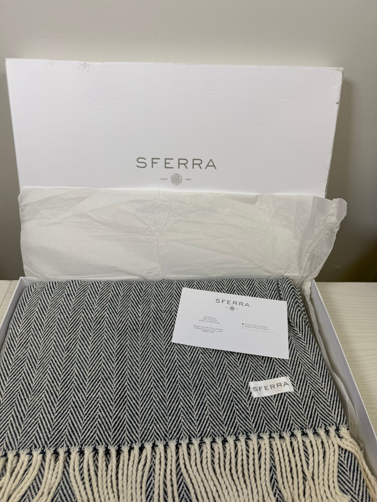 (10) SFERRA Herringbone 51x71 Throw Blanket 100% Cotton Twisted Fringe New Box