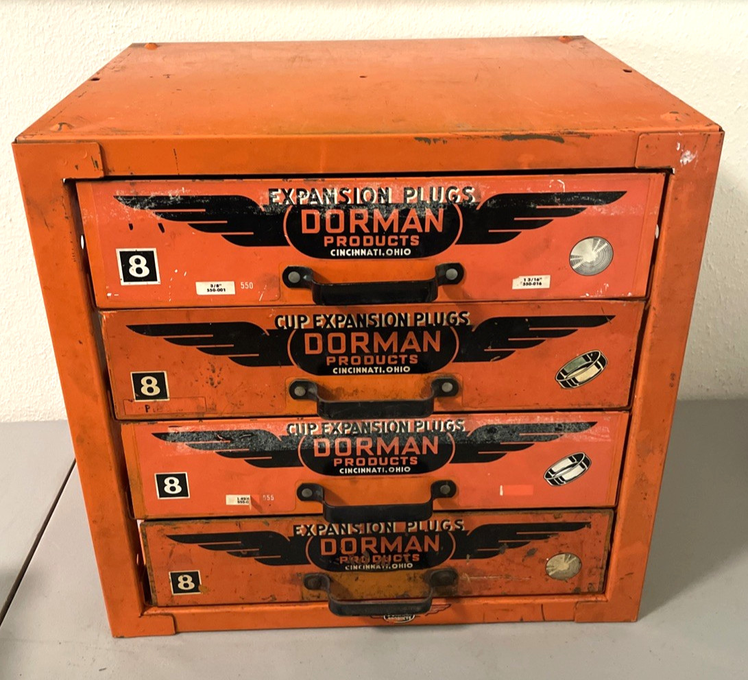 Vintage Dorman Auto Parts Bin 4 Drawer Cabinet Counter Tool Organizer Industrial