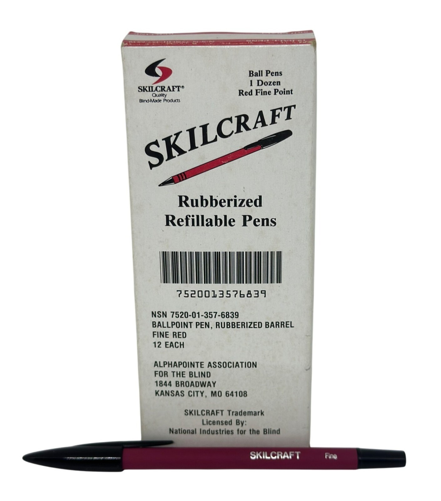 VTG Genuine SKILCRAFT Rubberized Refillable Pens Fine Red Point 12 Pack NIB USA