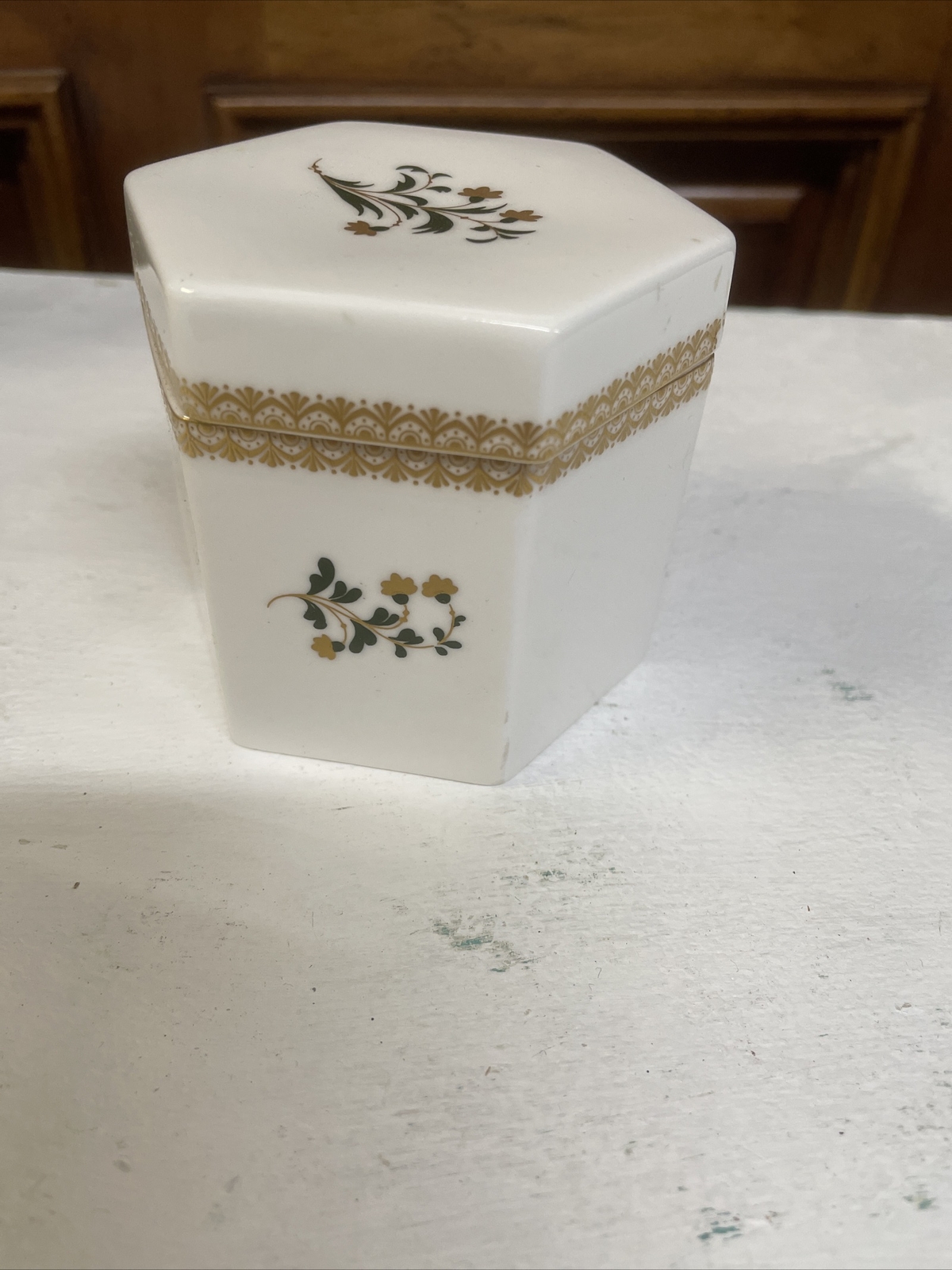 Vintage Antique English Gold Floral Flower Trinket Jewelry Box Royal Worcester
