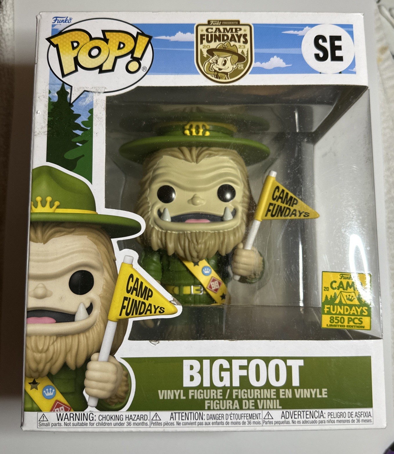 SDCC 2023 Funko Pop Camp Fundays Bigfoot LE 850 Natural With Yellow Flag-New SE