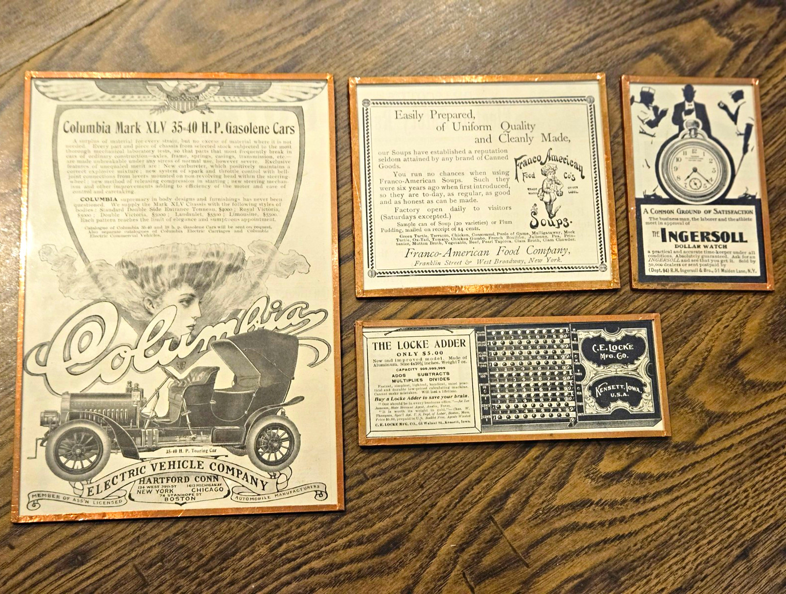 Ingersoll Lot of 4 Framed Vintage Original Multicolor Print Ads 1893-1904