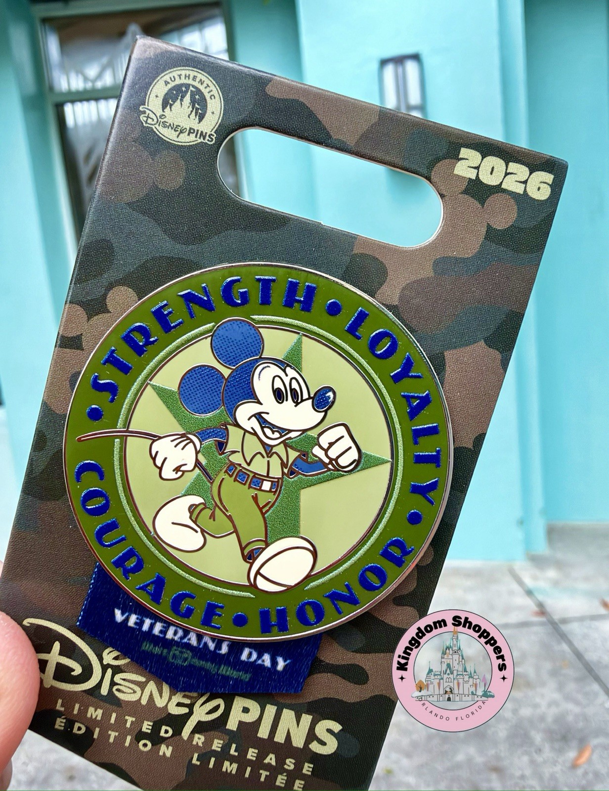 2026 Disney Parks Veterans Day Mickey Mouse Ribbon Strength Courage Honor LR Pin