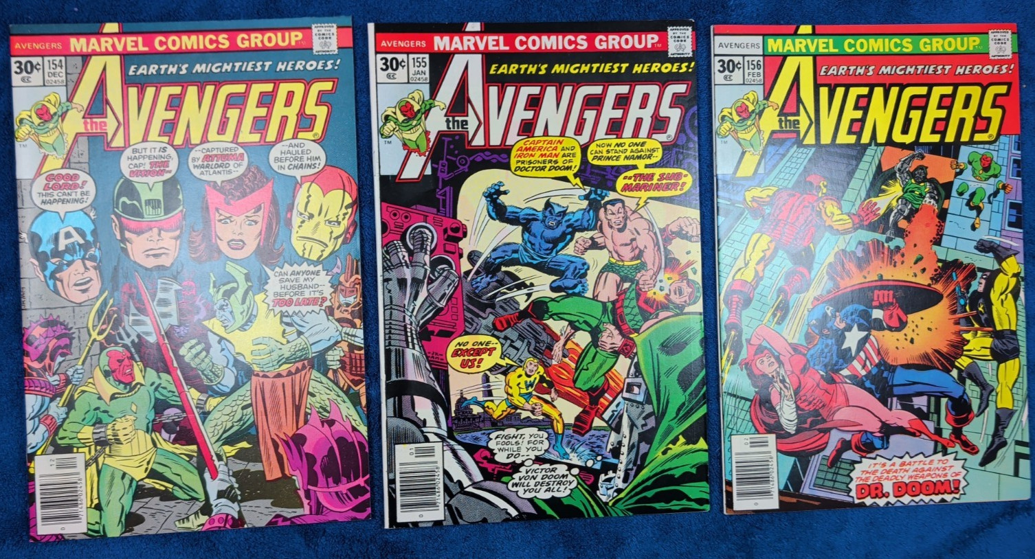 THE AVENGERS #154 THRU 156. MARVEL 1977 AVENGERS VS DOCTOR DOOM SAGA  9.2 NM-