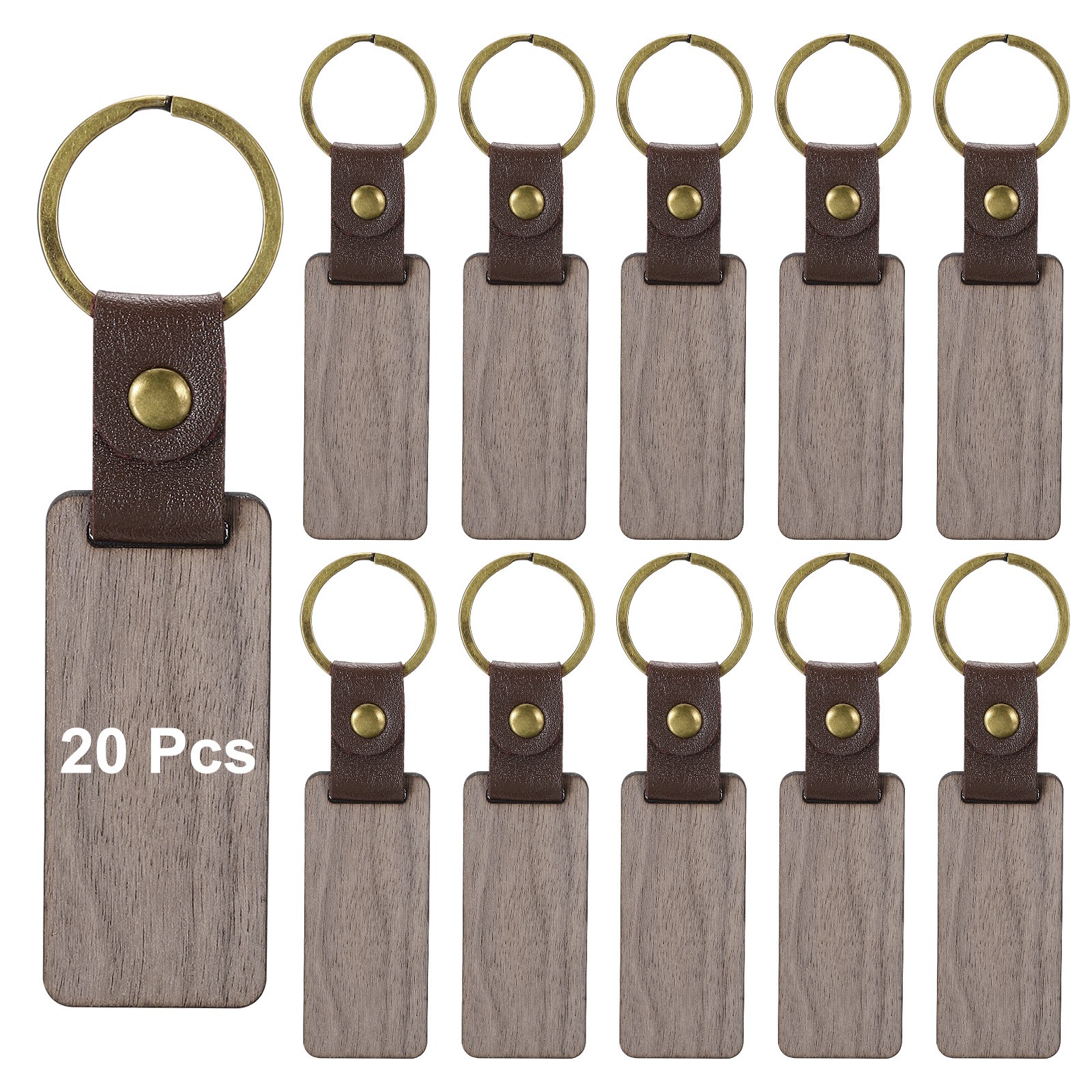 Wood Keychain Blanks 20pcs Wooden Keychain Blanks Keychain Rectangle Walnut