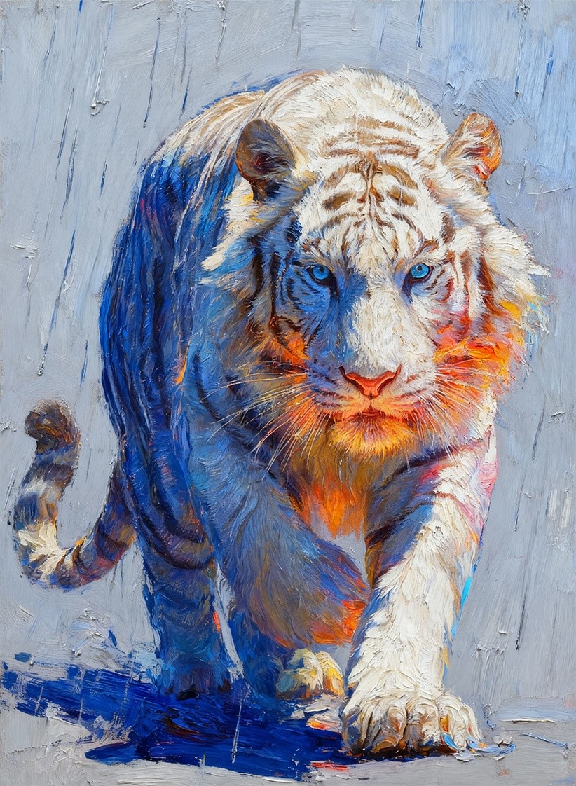 White Siberian Tiger Wildlife Animals Big Cats Art Card Print PZ Signed /30