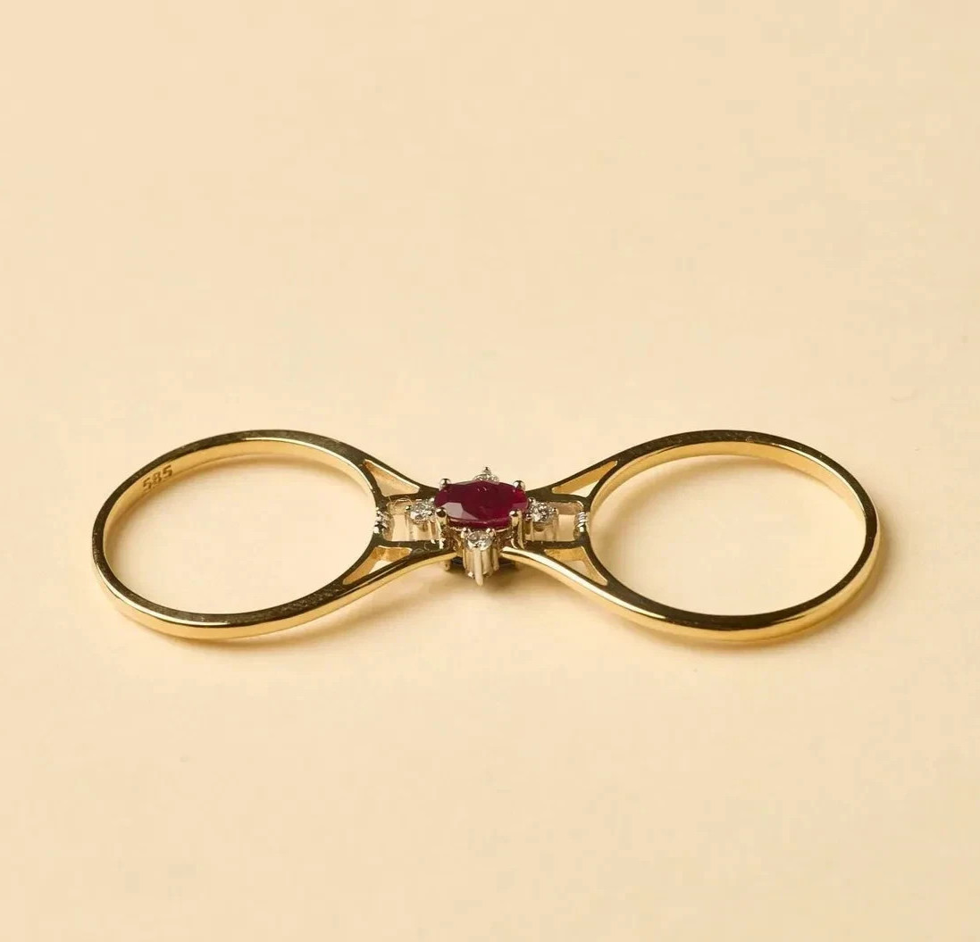 Unique Ruby & Diamond Gemstone Reversible Ring In 14k Yellow Gold Plated Gift
