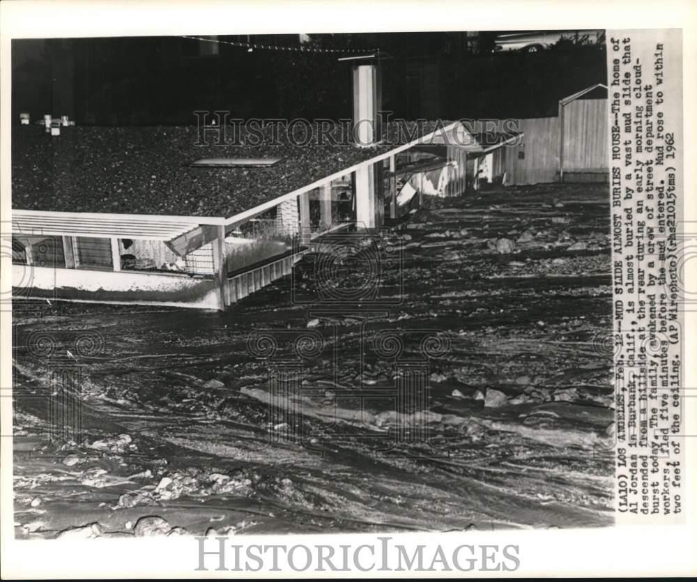 1962 Press Photo Home of Al Jordan Destroyed in Flood, Burbank, California