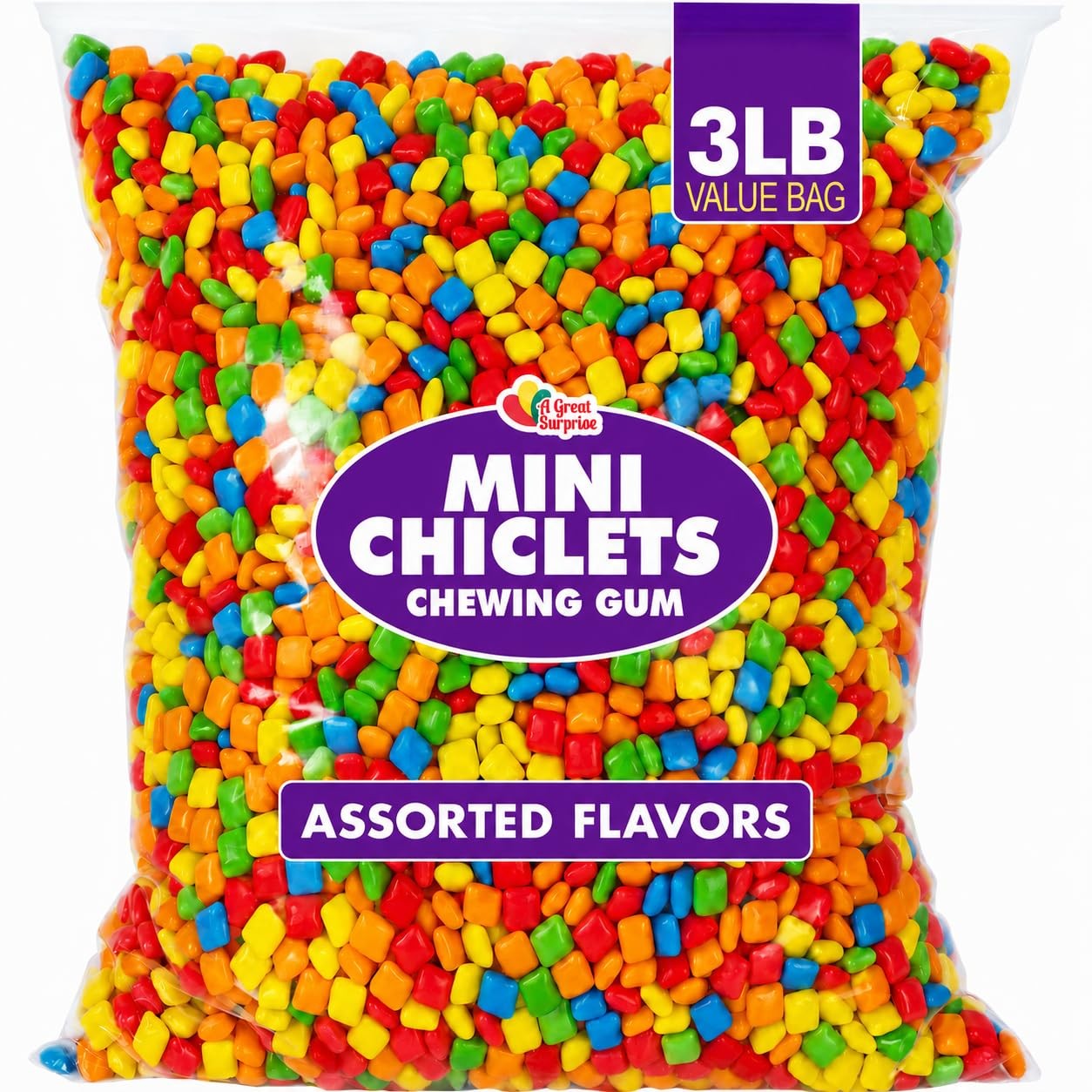 Mini Chiclets Gum, 3 lb Fruity Tabs for 1 Count (Pack of 1), Assorted Colors