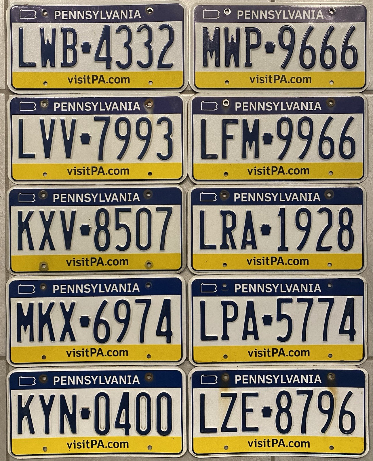 2011-2020 ‘s Lot of 10 Pennsylvania License Plates — VISIT PA.COM — NICE 
