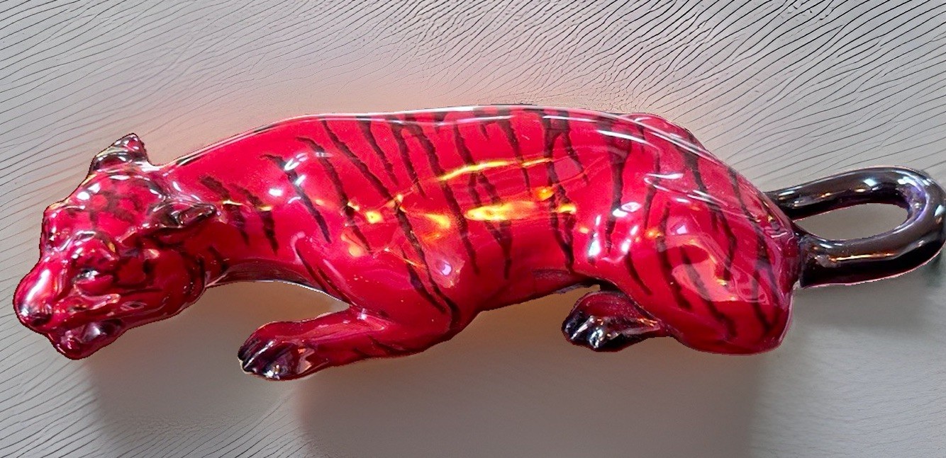 Rare Antique Royal Doulton Flambe Crouching Tiger Figurine 9.5” MINT/SPECTACULAR