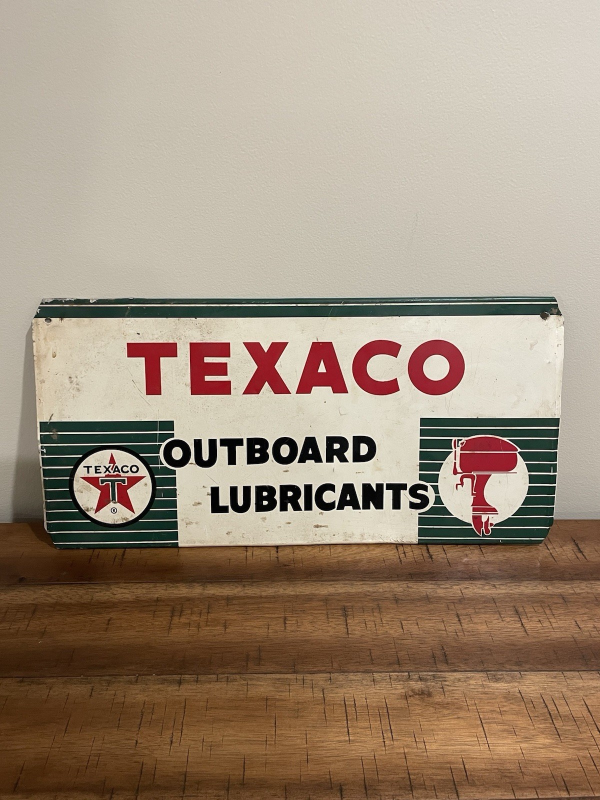 VINTAGE ORIGINAL TEXACO OUTBOARD MOTORS METAL SIGN 1960s