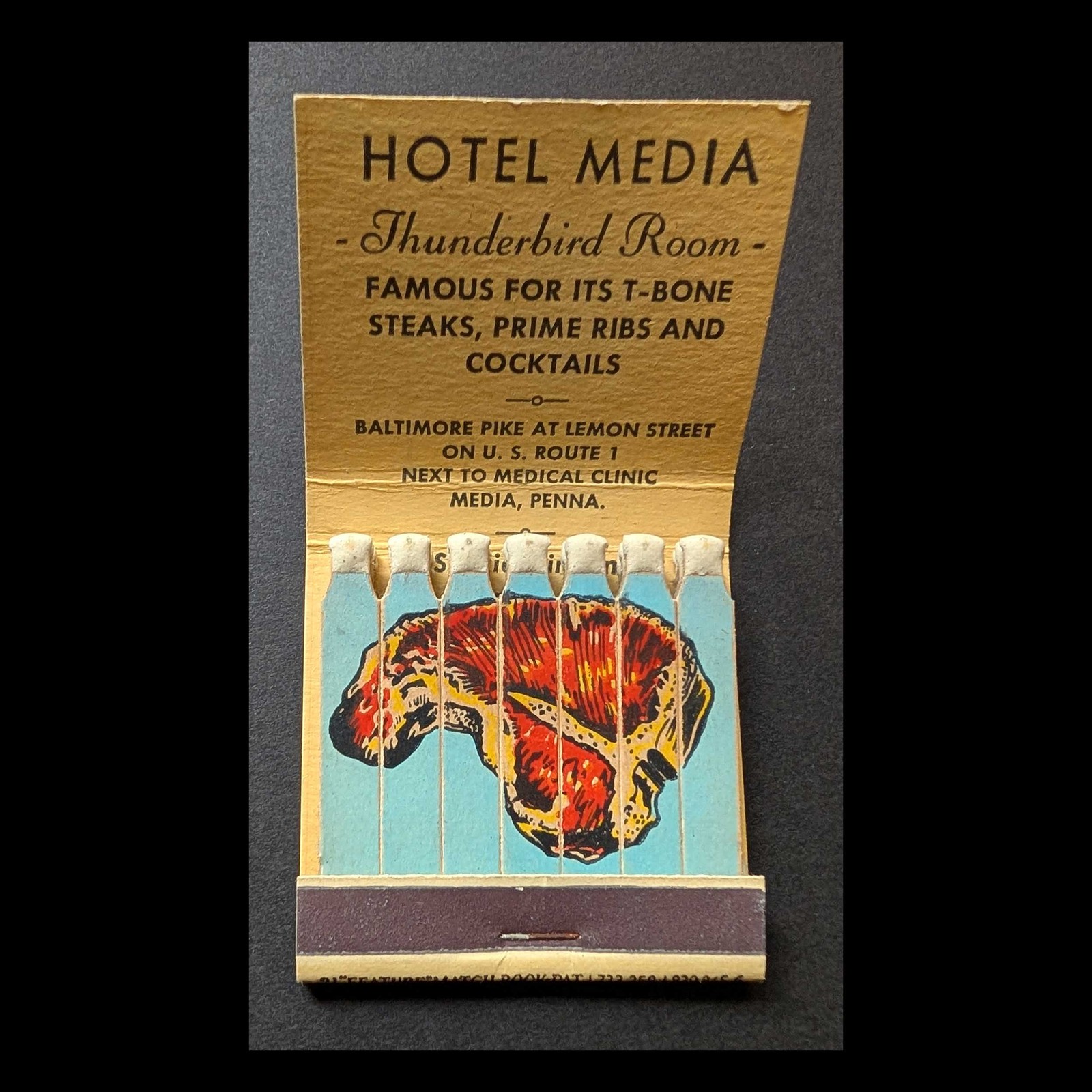 Full Book Feature Matchbook Thunderbird Room Hotel Media - Media, PA