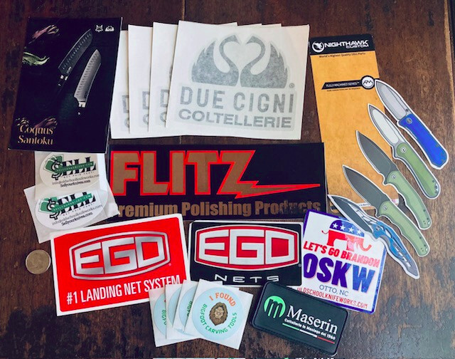Lot of Over 20 ea. Knife Related STICKERS - Postcard Morale Patch Souvenir Card