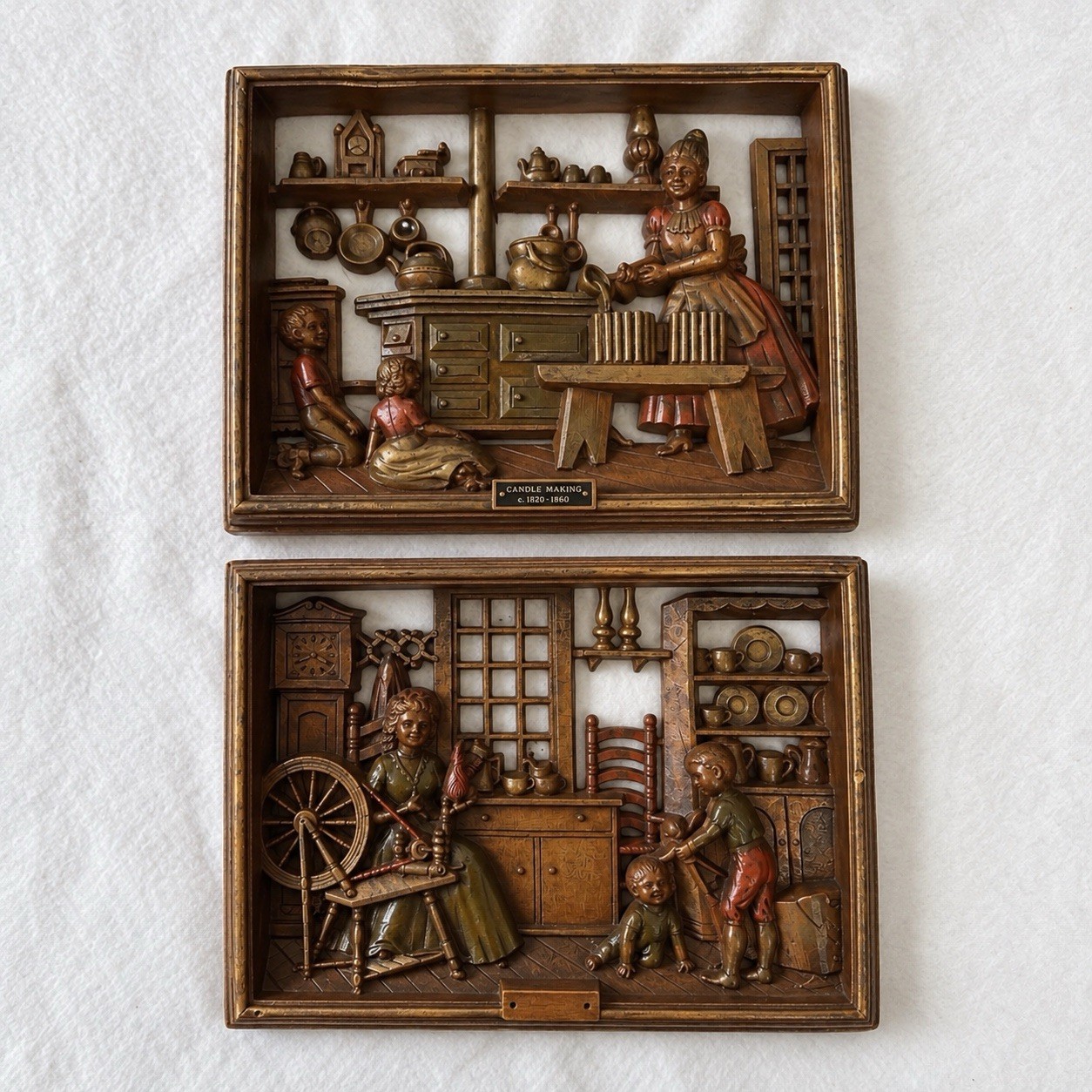 Set of 2 Vintage Burwood Products 3D Sculpted Wall Hanging Plaques