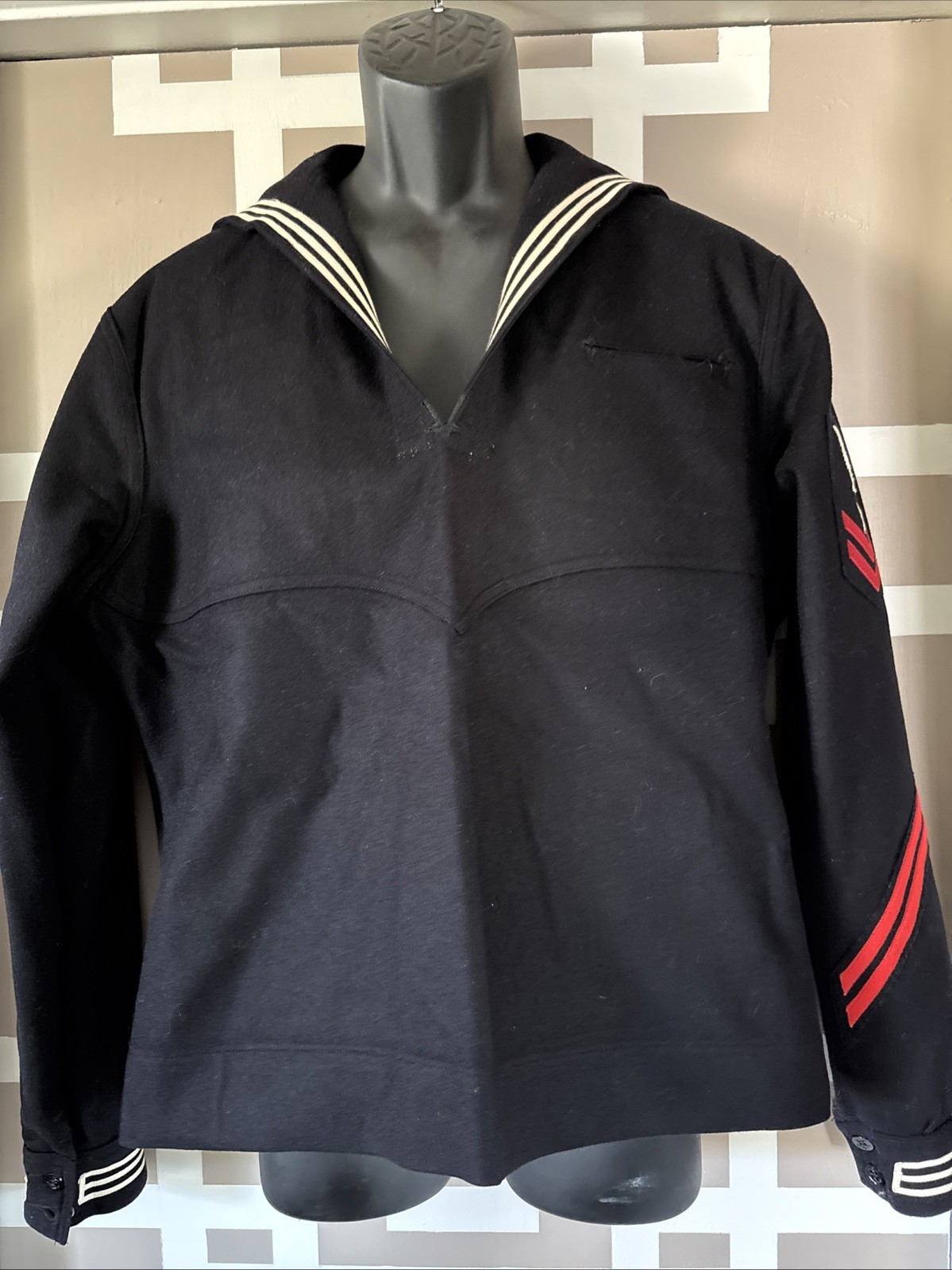 Vtg WWII US Navy Dress Blue Jumper Wool Storekeeper 3rd Class 44R PRISTINE