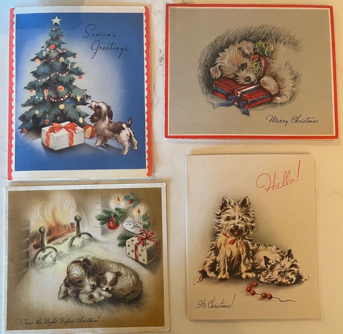 Vintage Puppy Dog Christmas Cards 1050s-60s Adorable Doggies One unused