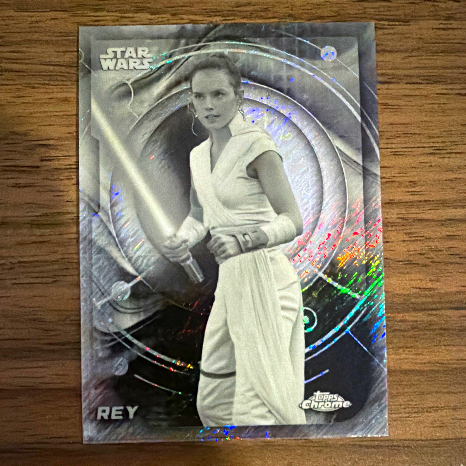 Topps Chrome Star Wars 2026 Rey #31 black and white shimmer SSP
