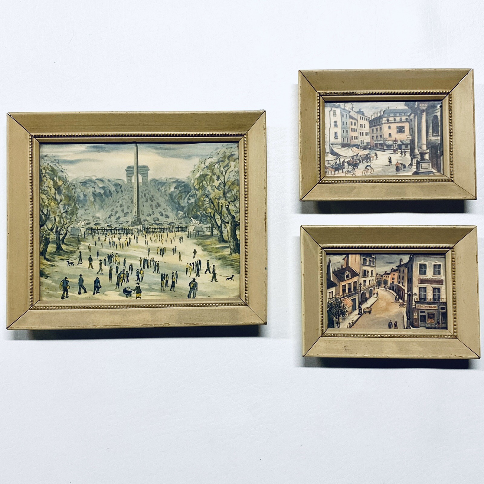 Vtg SET OF 3 Framed Art Prints Street Scenes Park Scene A LAMBERT PRODUCT USA
