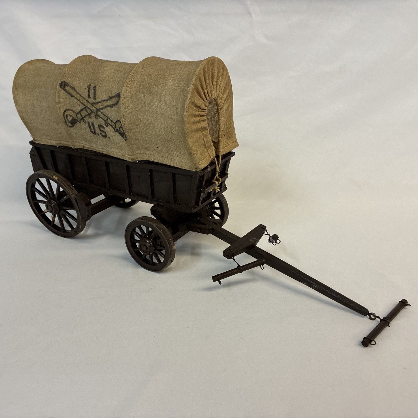 Vintage Covered Wagon Model Wood & Fabric 11th US Cavalry