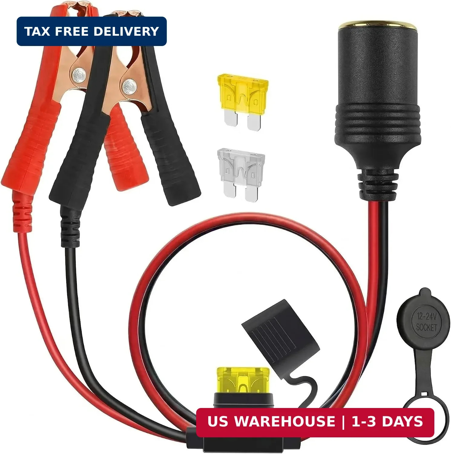 13AWG Heavy Duty Car Cigarette Lighter Socket with 20A Fuse, 12V 24V Female Sock